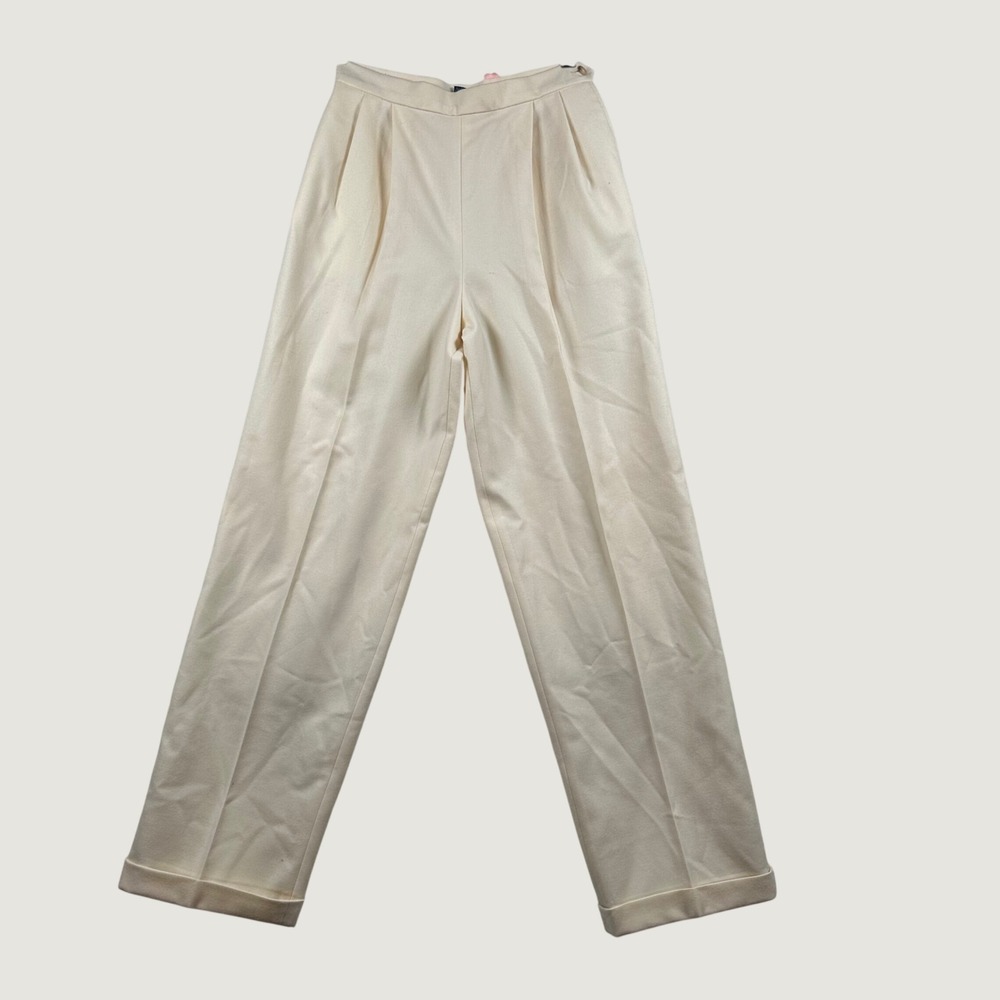 Vintage Ralph Lauren Wool Trousers Womens High Waist Pleated 10 Cream Made USA